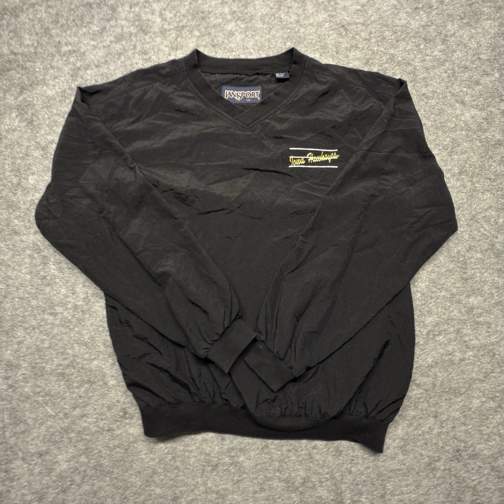 Jansport Windbreaker Pullover Men M Black Solid Nylon Iowa Hawkeyes V-Neck